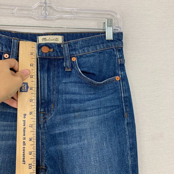 Madewell size 26 Medium Wash 10" High Riser Demi Boot Jeans Fringe Boho - Picture 9 of 11